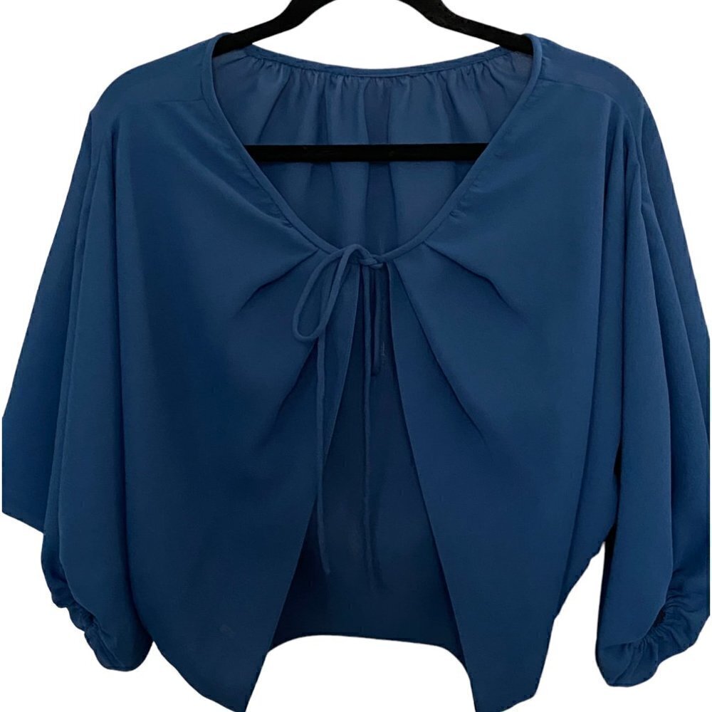 Blue tie front drapped shawl cover up  size 10